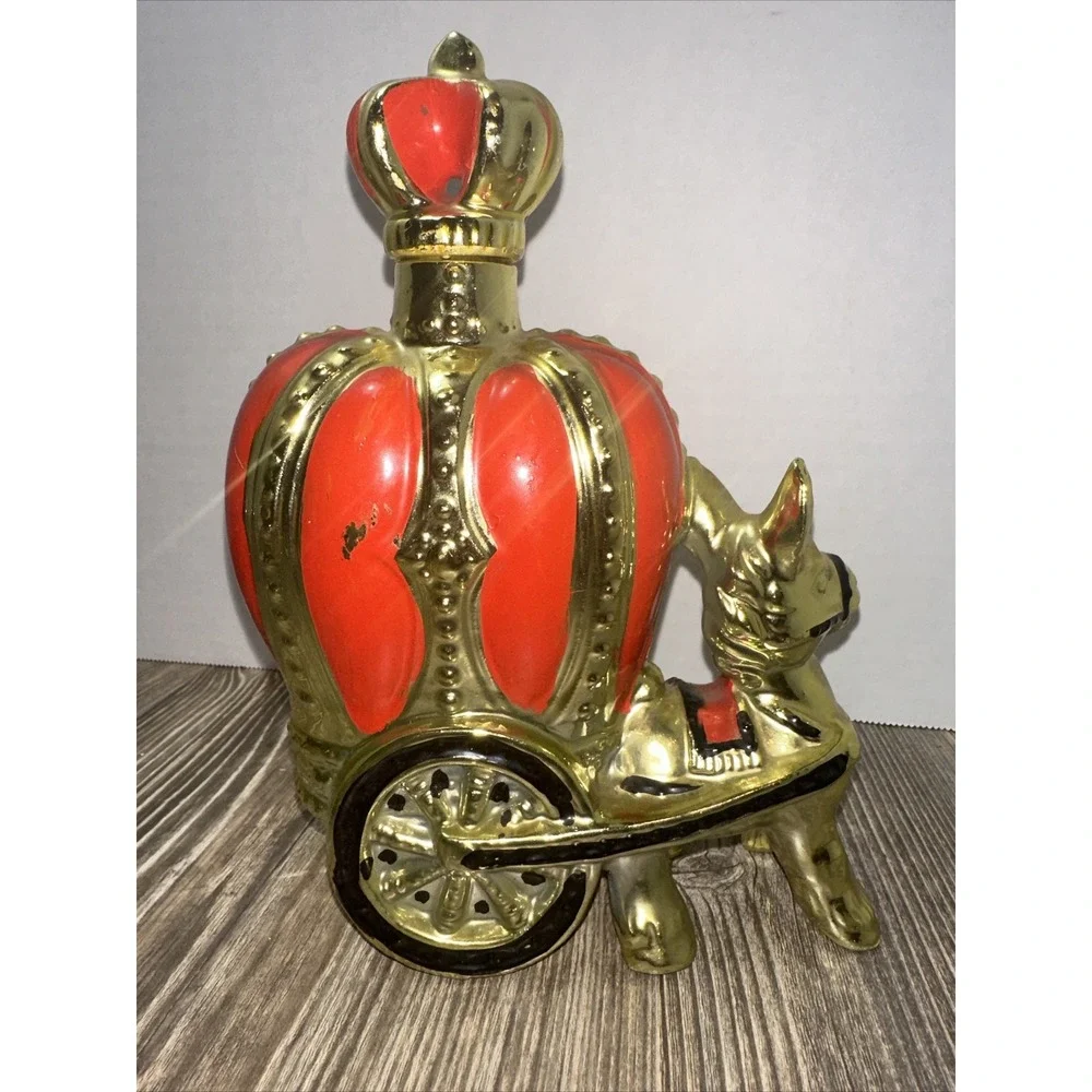 Donkey Liquor Decanter Red Gold Crown Cart Vintage Some Flaws